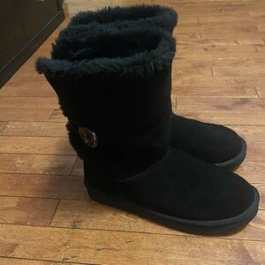 Koolaburra by Ugg Black Suede Boots with Button Detail